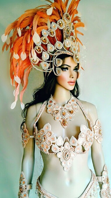 Golden Peach samba costume by Miss Glamurosa Costumes