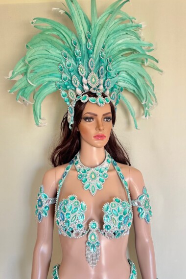 Goddess Elite - Mint Blue Samba Costume by Miss Glamurosa Costumes
