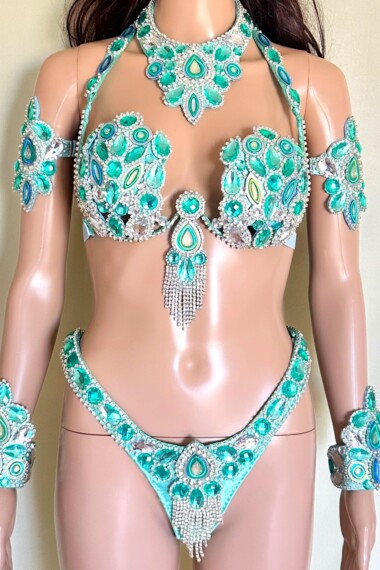 Goddess Elite - Mint Blue Samba Costume by Miss Glamurosa Costumes